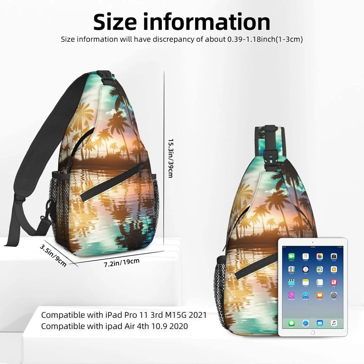 Women Beach Sunset Palm Tree Crossbody Sling Backpack for Men Chest Bag Shoulder Bag Lightweight One Strap Backpack Travel Outdoor Daypack