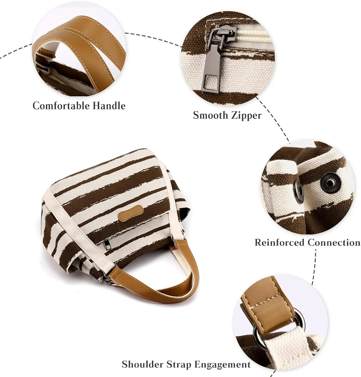 Women Canvas Tote Bag Striped Handbag Middle Capacity Shoulder Bag Casual Underarm Bag