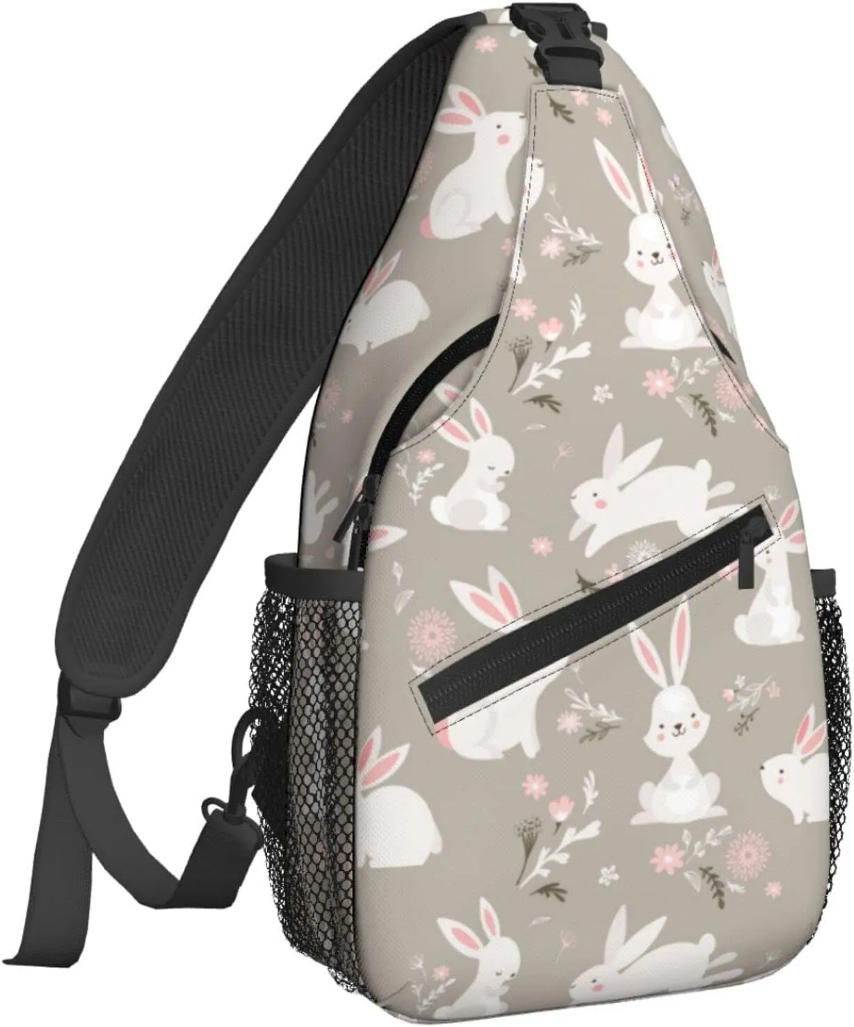 Women Cartoon Bunny Cute White Rabbit Crossbody Sling Backpack for Men Chest Bag Shoulder Bag Lightweight One Strap Backpack Travel Outdoor Daypack