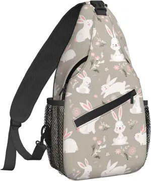 Women Cartoon Bunny Cute White Rabbit Crossbody Sling Backpack for Men Chest Bag Shoulder Bag Lightweight One Strap Backpack Travel Outdoor Daypack