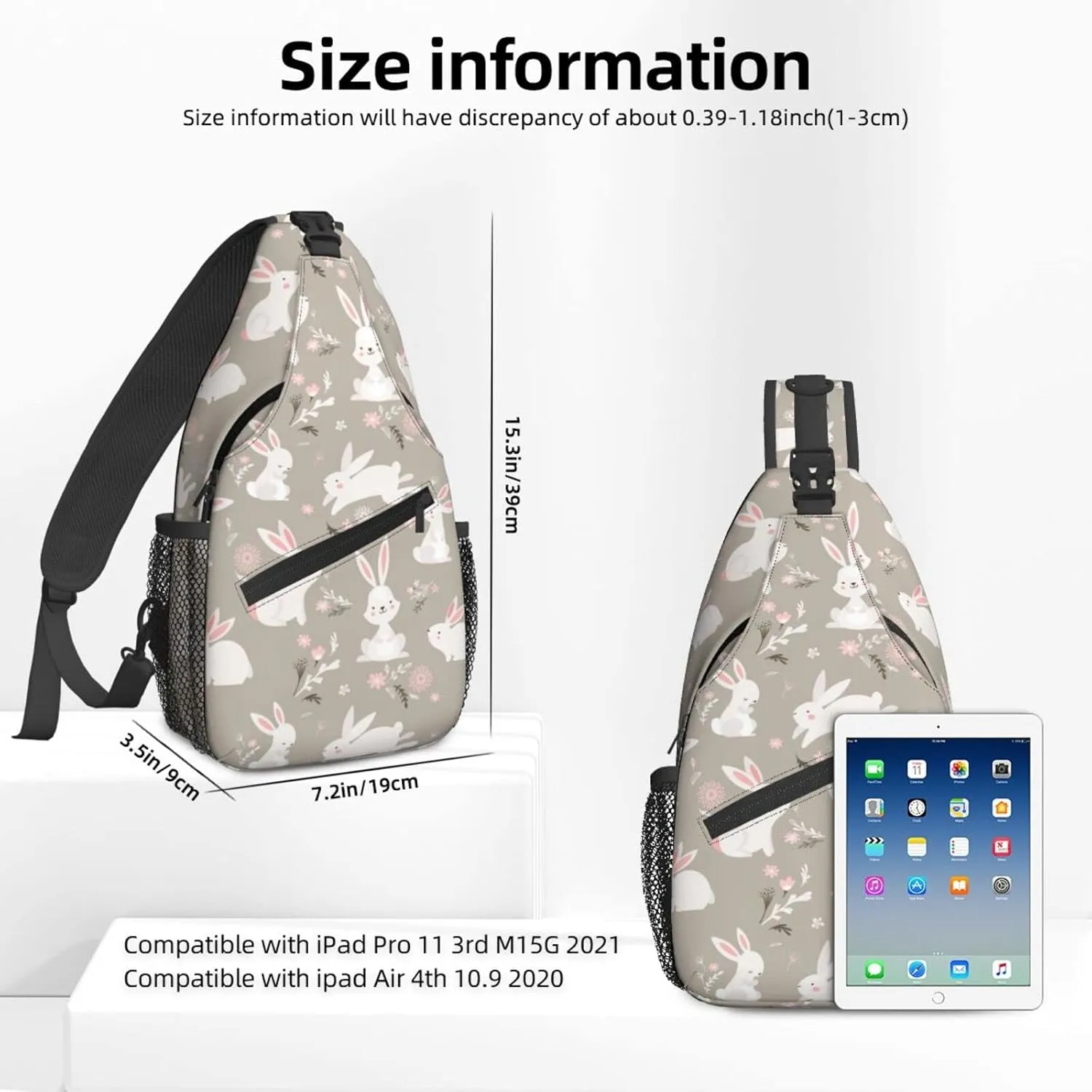 Women Cartoon Bunny Cute White Rabbit Crossbody Sling Backpack for Men Chest Bag Shoulder Bag Lightweight One Strap Backpack Travel Outdoor Daypack