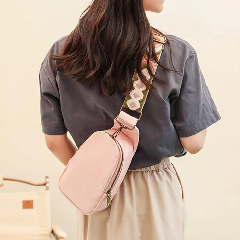 Women Chest Bag Sling Bag Small Crossbody PU Leather Satchel Daypack for Lady Shopping Travel with Shoulder Strap (Beige)