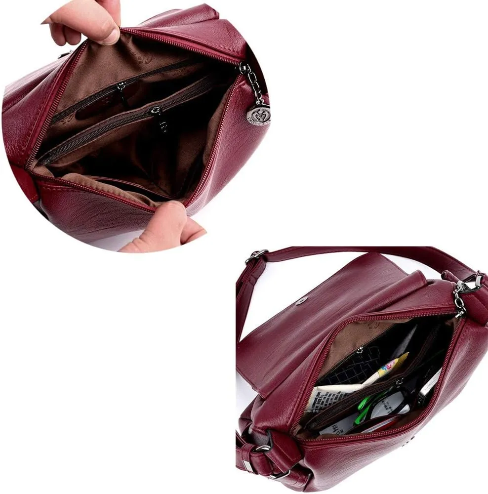Women Crossbody Bag Soft PU Leather Purses and Handbags Multi Pocket Shoulder Bag
