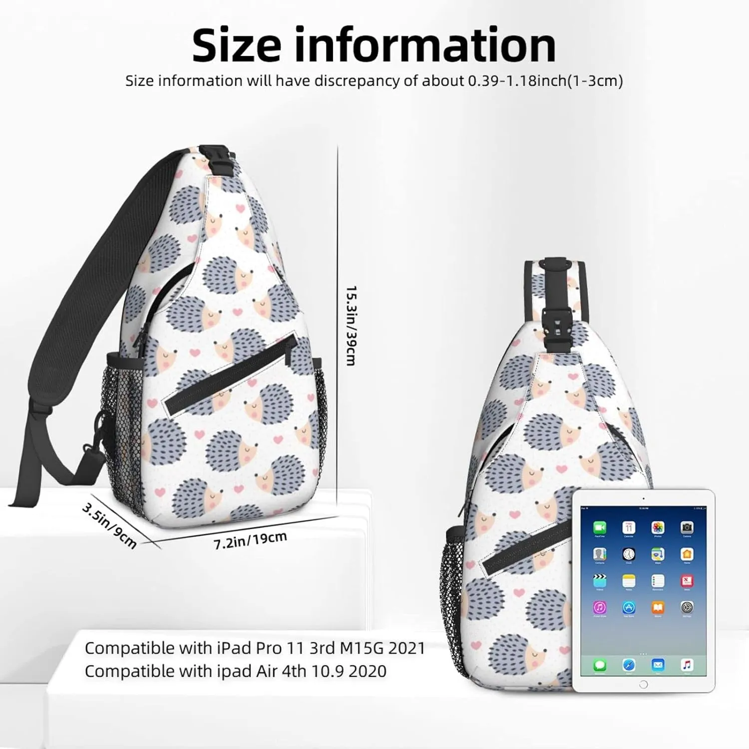 Women Cute Hedgehog Hearts Crossbody Sling Backpack for Men Chest Bag Shoulder Bag Lightweight One Strap Backpack Travel Outdoor Daypack