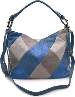 Women Leather Handbag Purse Patchwork Color Shoulder Bag Contrast Color Satchels