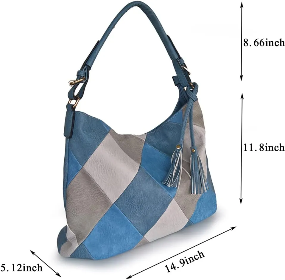 Women Leather Handbag Purse Patchwork Color Shoulder Bag Contrast Color Satchels