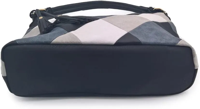 Women Leather Handbag Purse Patchwork Color Shoulder Bag Contrast Color Satchels