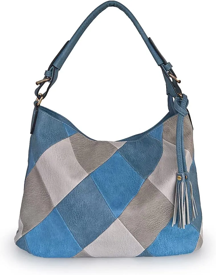 Women Leather Handbag Purse Patchwork Color Shoulder Bag Contrast Color Satchels