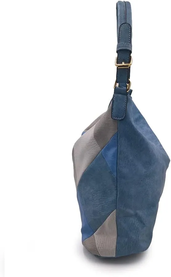 Women Leather Handbag Purse Patchwork Color Shoulder Bag Contrast Color Satchels