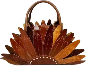 Women Multicolor Flowers Shoulder Purse Genuine Leather Handbag Sunflower Colorful Crossbody Bag Travel Party Satchel