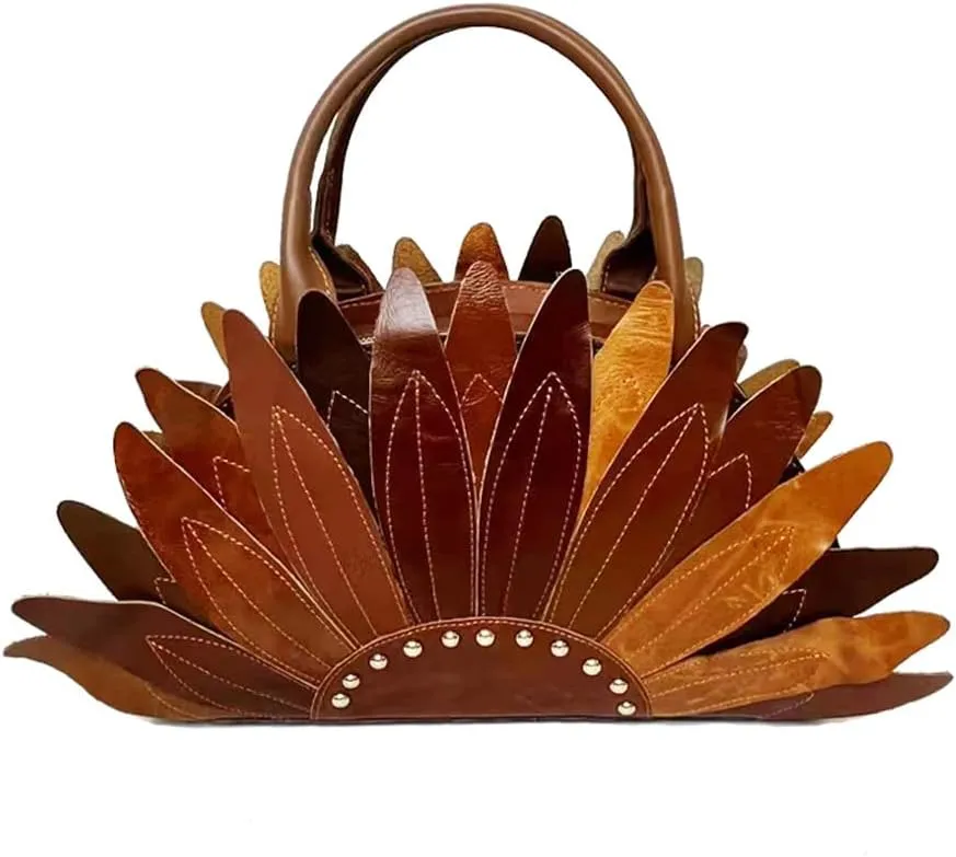 Women Multicolor Flowers Shoulder Purse Genuine Leather Handbag Sunflower Colorful Crossbody Bag Travel Party Satchel