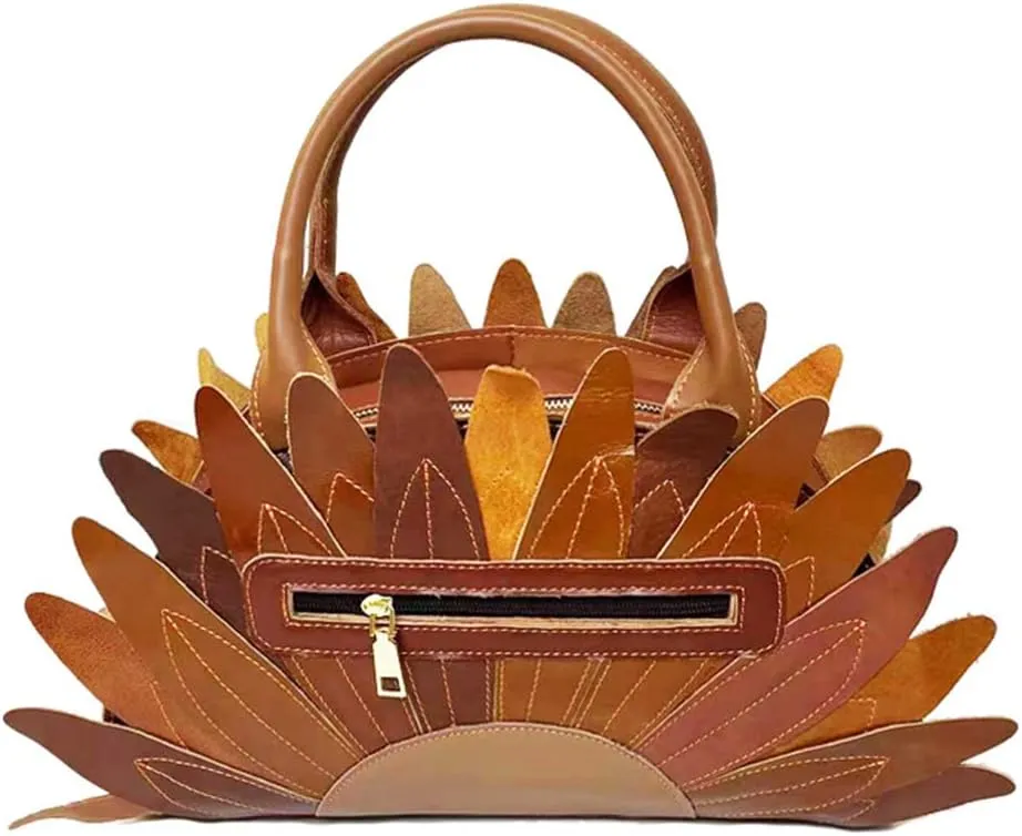 Women Multicolor Flowers Shoulder Purse Genuine Leather Handbag Sunflower Colorful Crossbody Bag Travel Party Satchel