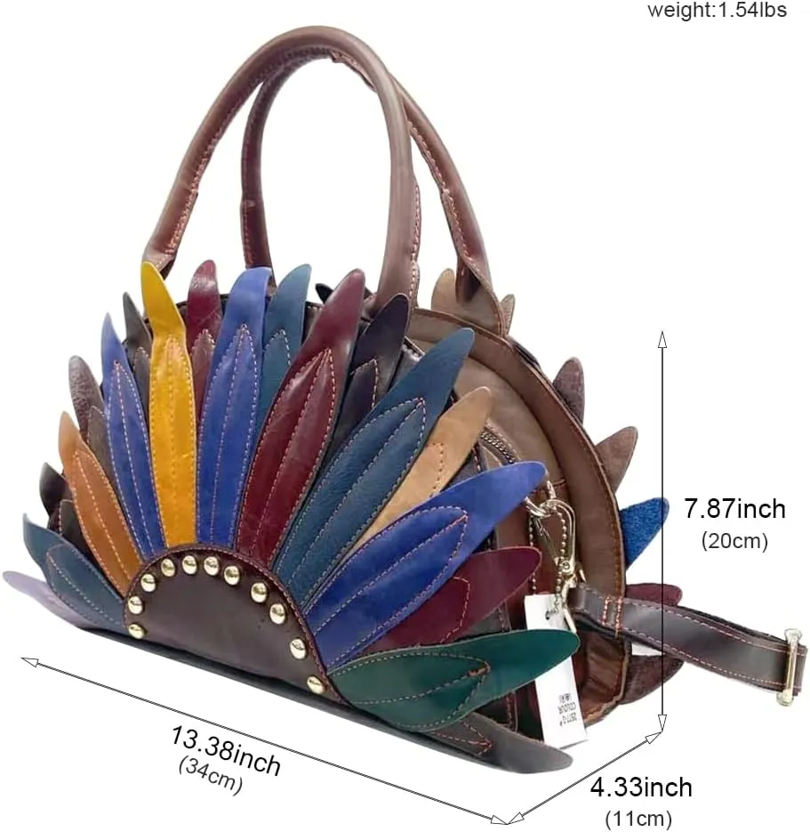 Women Multicolor Flowers Shoulder Purse Genuine Leather Handbag Sunflower Colorful Crossbody Bag Travel Party Satchel
