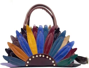 Women Multicolor Flowers Shoulder Purse Genuine Leather Handbag Sunflower Colorful Crossbody Bag Travel Party Satchel
