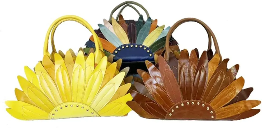 Women Multicolor Flowers Shoulder Purse Genuine Leather Handbag Sunflower Colorful Crossbody Bag Travel Party Satchel