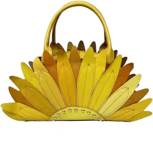 Women Multicolor Flowers Shoulder Purse Genuine Leather Handbag Sunflower Colorful Crossbody Bag Travel Party Satchel