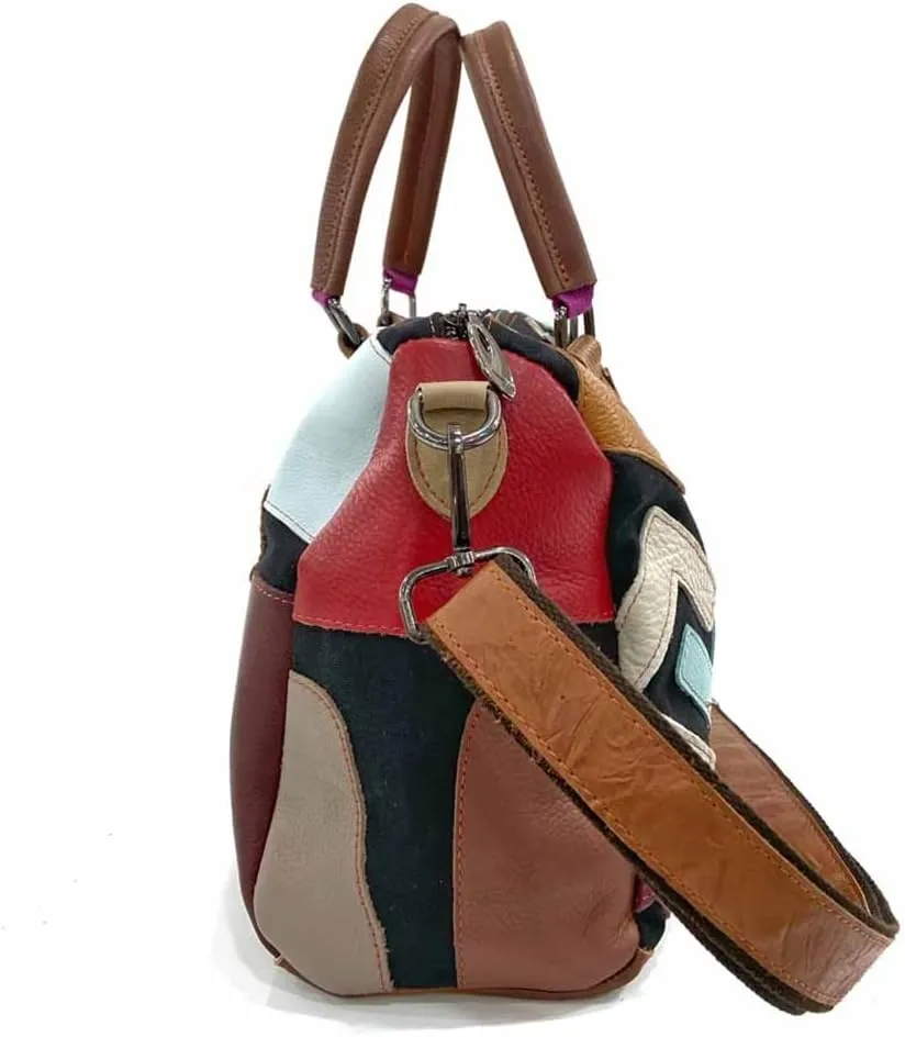 Women Multicolor Word Spliced Hobo Shoulder Bag Flip Genuine Leather Handbag 3D Pattern Colorful Totes Satchel
