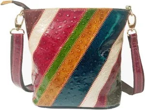 Women Multicolored Crossbody Purse Patent Leather Colorful Spliced Handbag Stripes Patchwork Totes Satchel