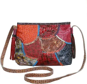 Women Random Multicolor Shoulder Genuine Leather Handbag Shopper Purse Patchwork Colorful Crossbody Satchel, One Color, One Size