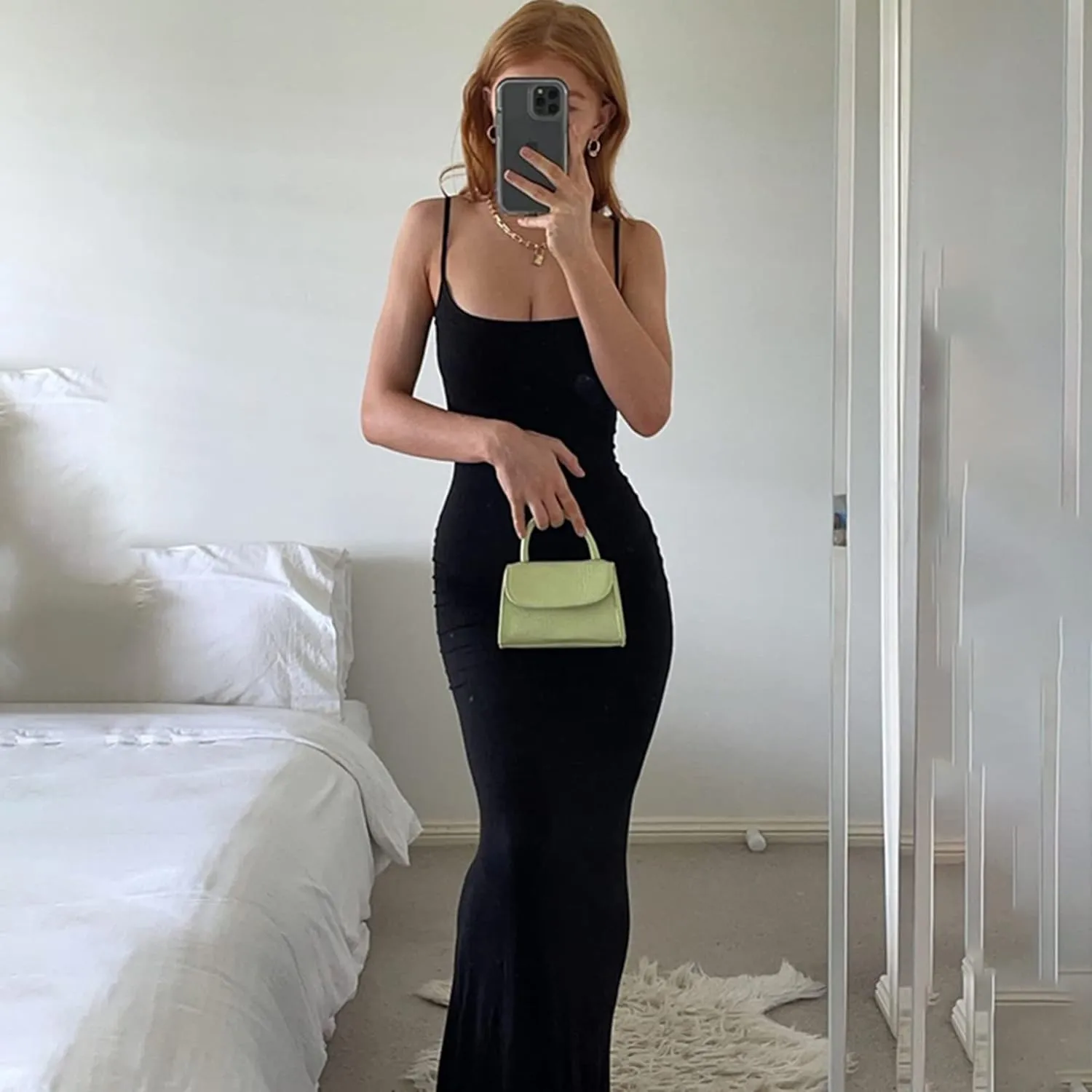 Women Spaghetti Strap Casual Maxi Dresses Sleeveless Cami Dress Party Club Bodycon Dress