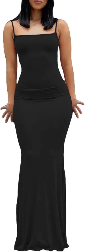 Women Spaghetti Strap Casual Maxi Dresses Sleeveless Cami Dress Party Club Bodycon Dress
