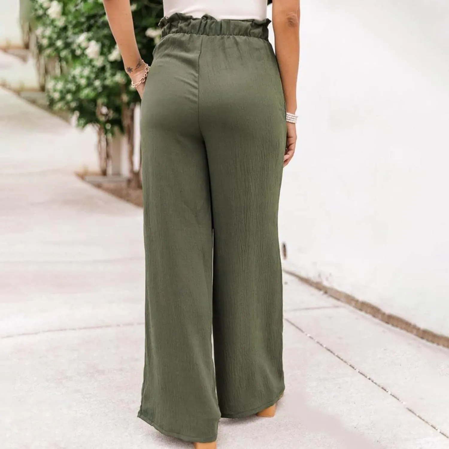 Women Summer High Waisted Cotton Linen Palazzo Pants Wide Leg Long Boho Lounge Work Pant Trouser with Pockets