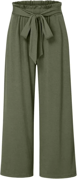 Women Summer High Waisted Cotton Linen Palazzo Pants Wide Leg Long Boho Lounge Work Pant Trouser with Pockets