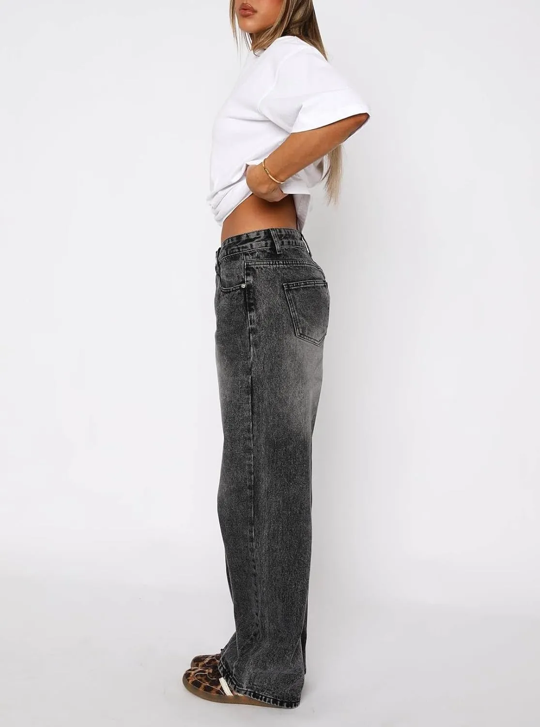Women Y2k Low Rise Baggy Jeans Vintage Boyfriend Loose Fit Straight Wide Leg Jeans Casual Long Denim Pants