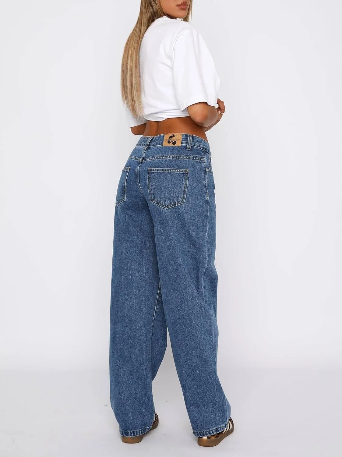Women Y2k Low Rise Baggy Jeans Vintage Boyfriend Loose Fit Straight Wide Leg Jeans Casual Long Denim Pants