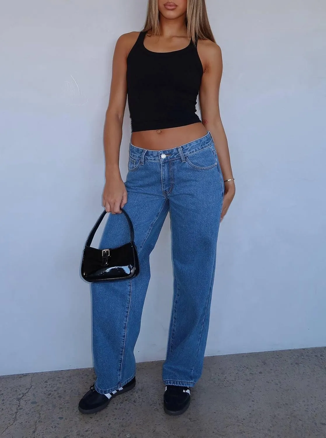 Women Y2k Low Rise Baggy Jeans Vintage Boyfriend Loose Fit Straight Wide Leg Jeans Casual Long Denim Pants