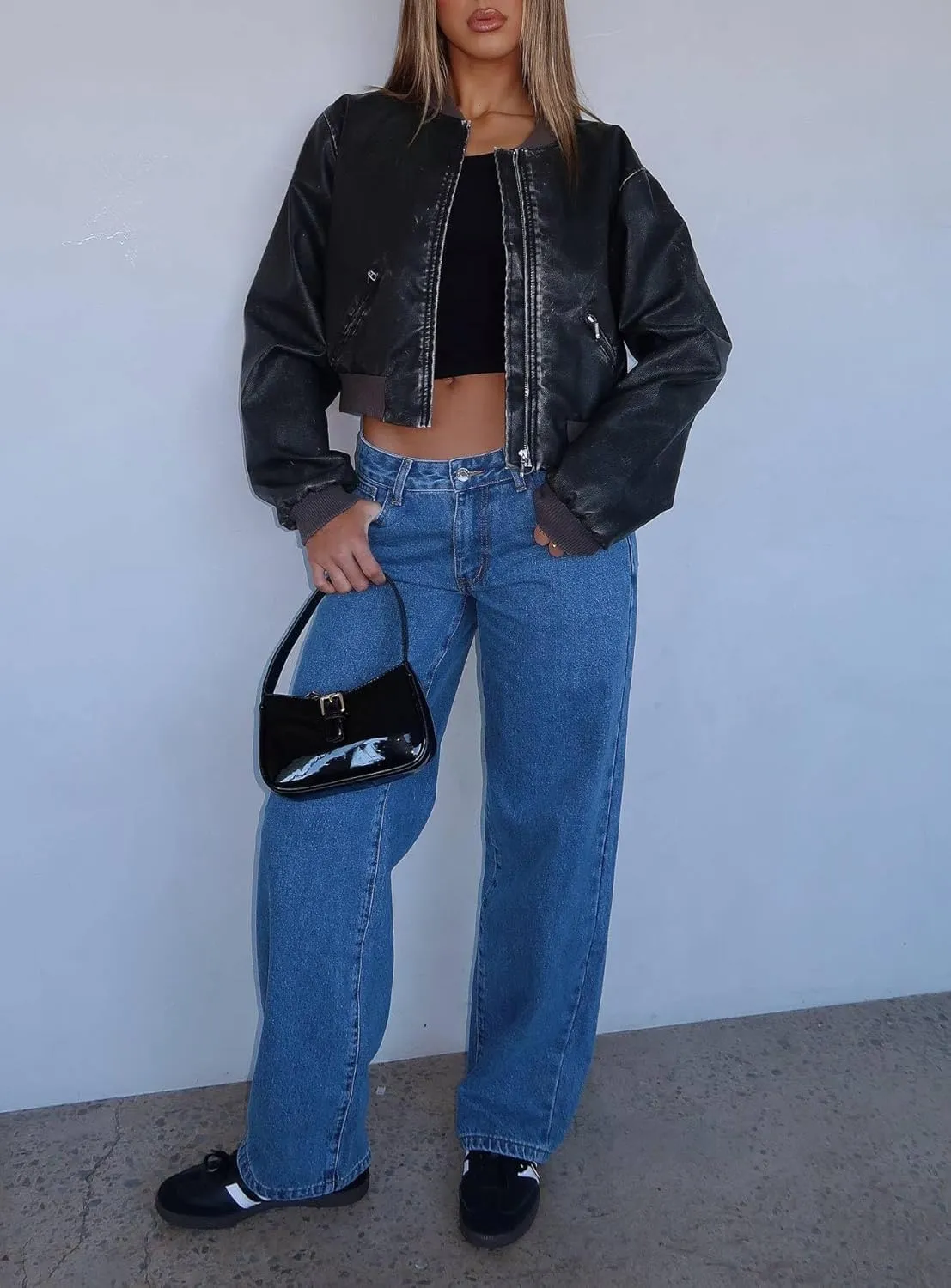 Women Y2k Low Rise Baggy Jeans Vintage Boyfriend Loose Fit Straight Wide Leg Jeans Casual Long Denim Pants