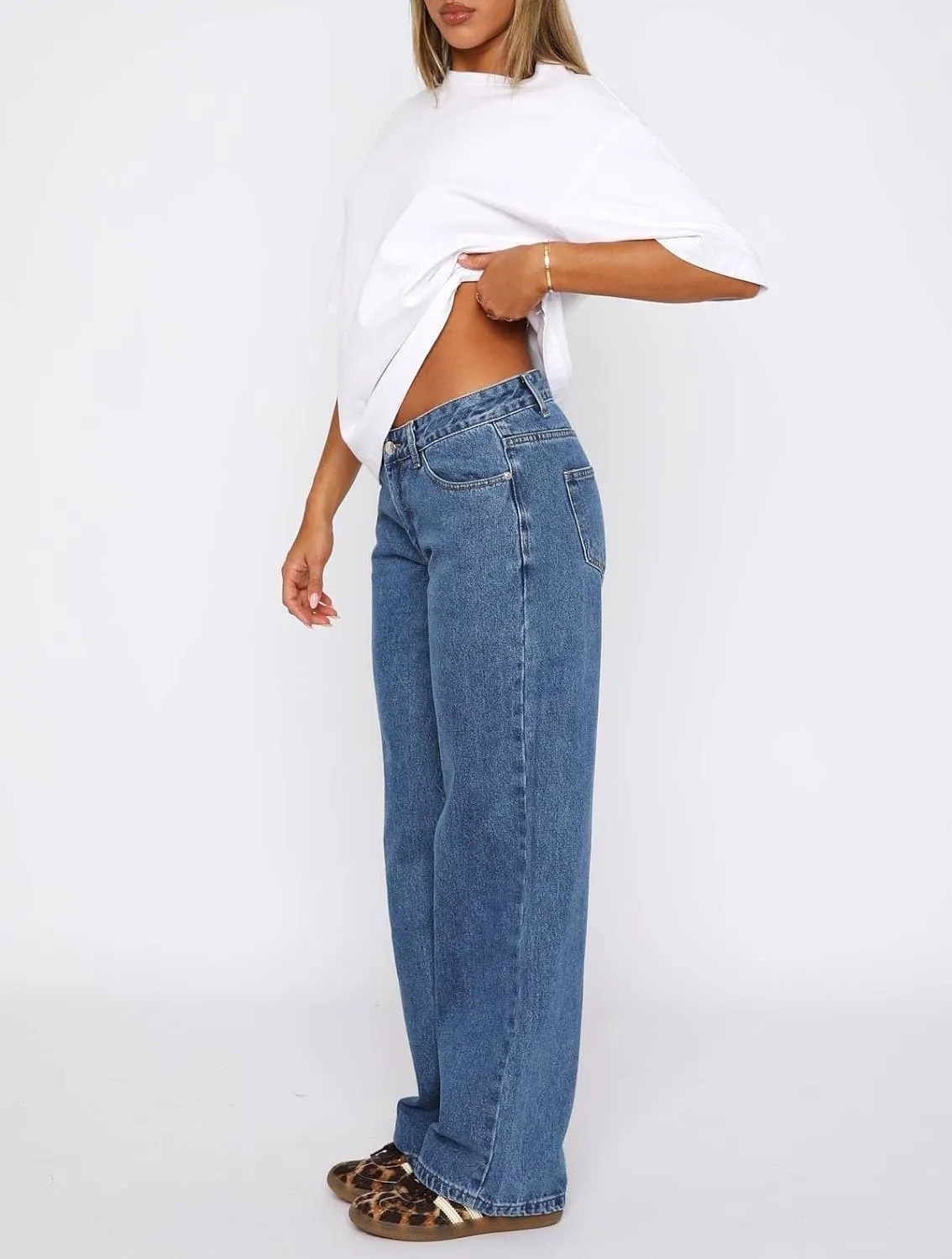 Women Y2k Low Rise Baggy Jeans Vintage Boyfriend Loose Fit Straight Wide Leg Jeans Casual Long Denim Pants