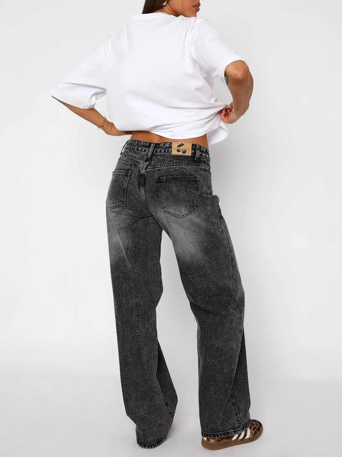 Women Y2k Low Rise Baggy Jeans Vintage Boyfriend Loose Fit Straight Wide Leg Jeans Casual Long Denim Pants