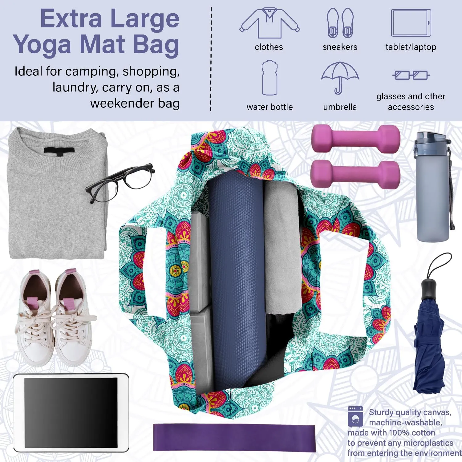 Women Yoga Mat Bag – Versatile Yoga Bag with Mat Straps & Storage Pockets, Holds Yoga & Pilates Mats, Lightweight & Durable