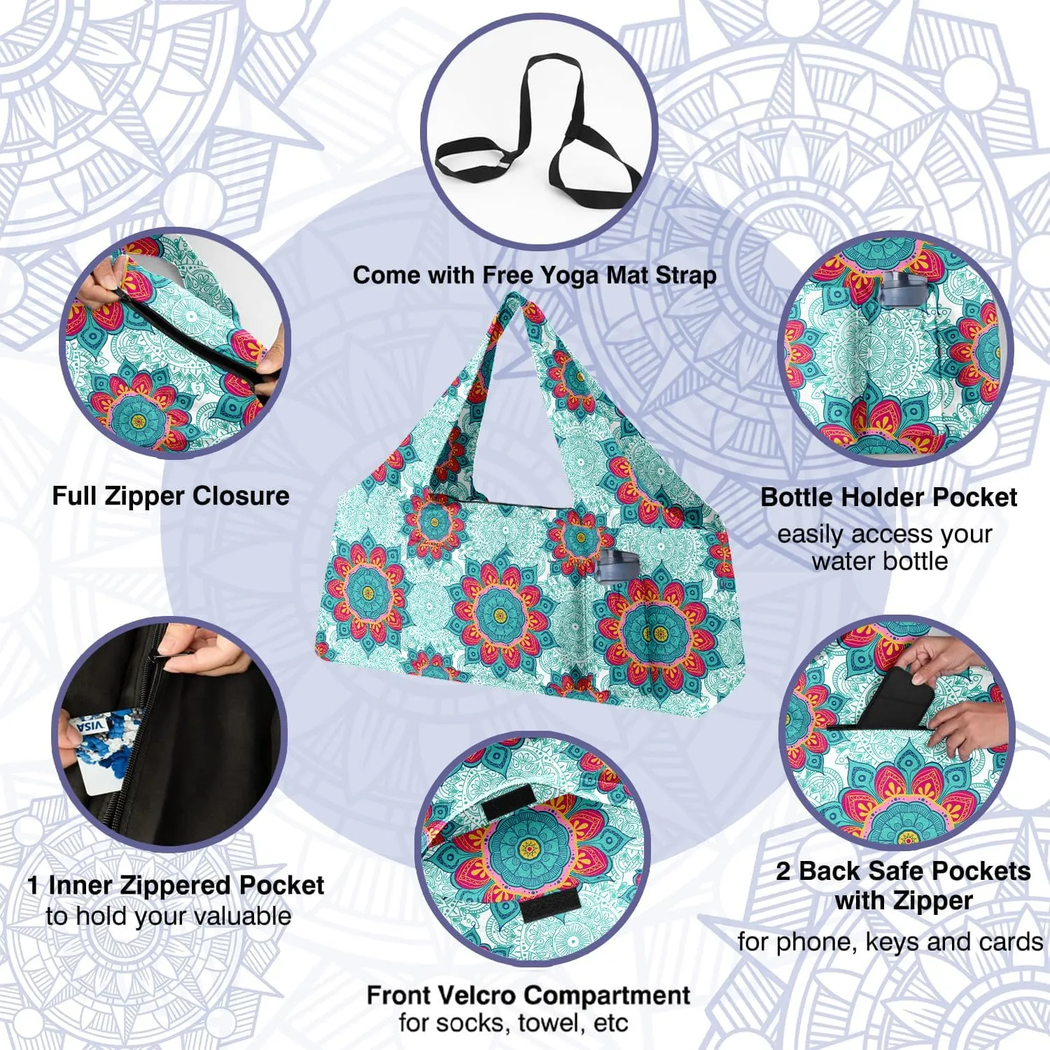 Women Yoga Mat Bag – Versatile Yoga Bag with Mat Straps & Storage Pockets, Holds Yoga & Pilates Mats, Lightweight & Durable