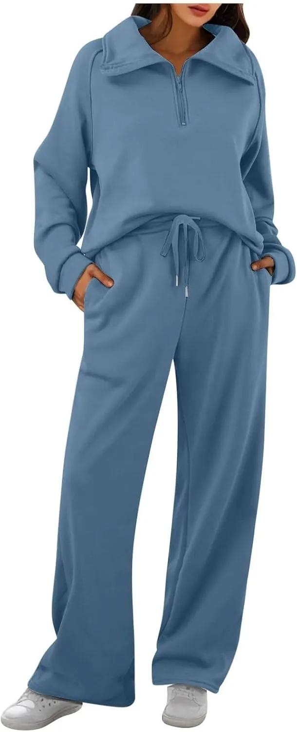 Womens 2 Piece Outfits Daily Solid Color Pants Spring and Autumn Set Lounge Fall Slim and Thin Sweatpants
