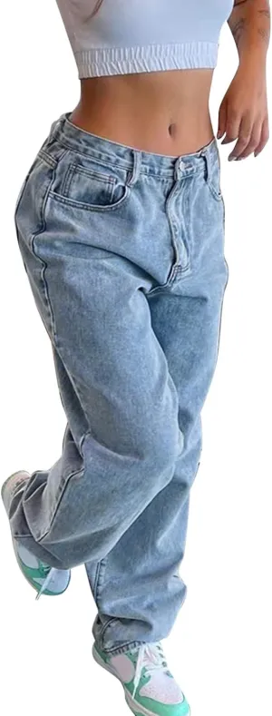 Women's Baggy Jeans Vintage Y2K Wide Leg Jeans High Waisted Boyfriend Pants Plus Size Ripped Jeans Hip Hop Streetwear