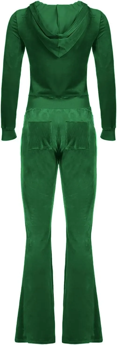 Womens Casual Velour 2 Piece Outfits Cozy Solid Color Sleep Casual Loungwear Sets Street Sports Fashion Tracksuit Set