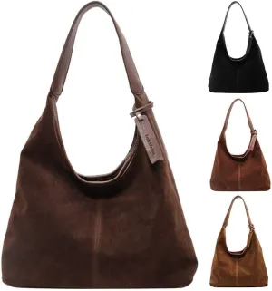 Women's Faux Suede Shoulder Bag Retro Underarm Purse Slouchy Hobo Crossbody Magnetic Closure Tote Bag Large Capacity Handbag