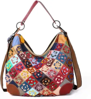 Women’s Genuine Leather Multicolor Floral Shoulder Bag Handbag Colorful Purses