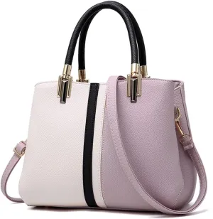 Womens Handbags Faux Leather Satchel Contrast Color Patchwork Tote Bag Top Handle Purse Crossbody Bag Shoulder Bag