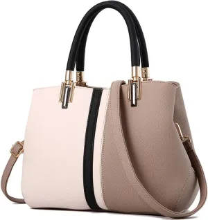 Womens Handbags Faux Leather Satchel Contrast Color Patchwork Tote Bag Top Handle Purse Crossbody Bag Shoulder Bag