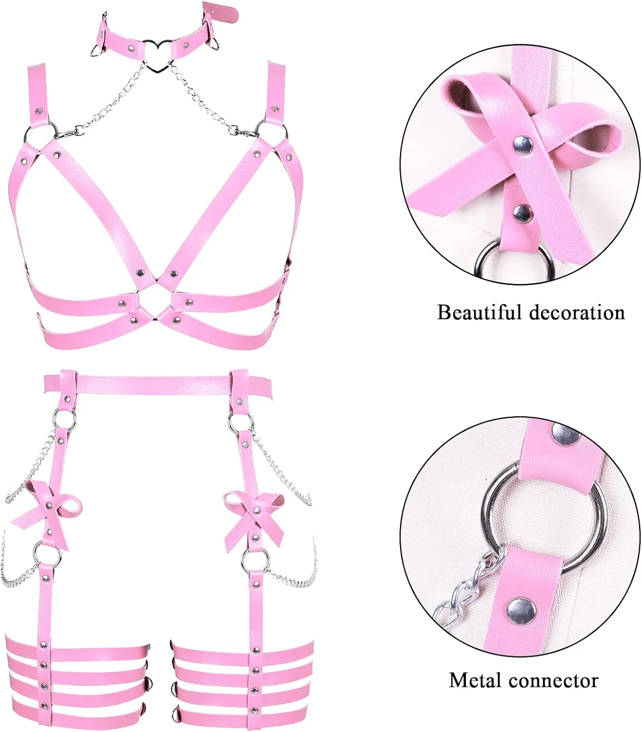 Womens Harness Leather Body Chain Bowknot Lingerie Garter Belts Set Hollow Out Christmas Dance Fashion Clothing