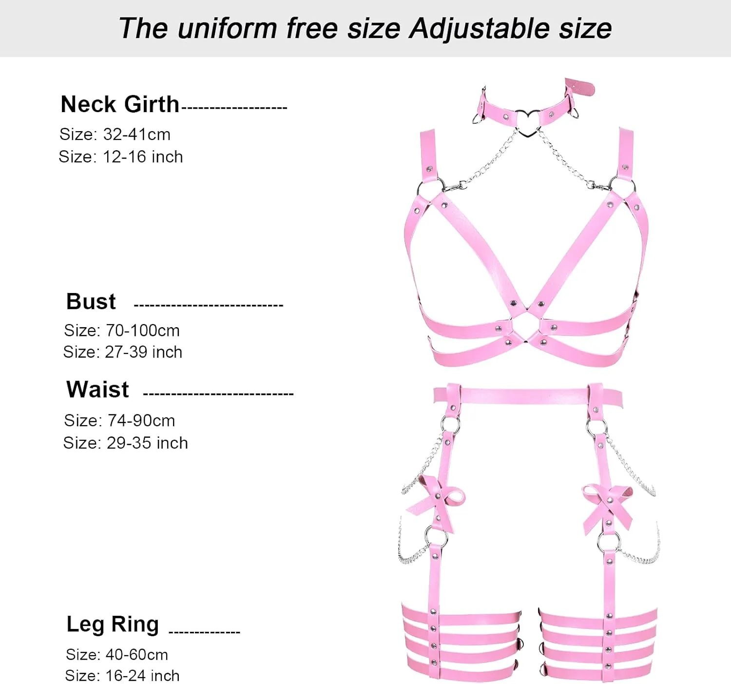 Womens Harness Leather Body Chain Bowknot Lingerie Garter Belts Set Hollow Out Christmas Dance Fashion Clothing