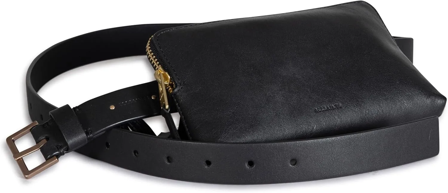 Women's Leather Belt Bag, Removable Zip Pouch for Hands-Free Carrying