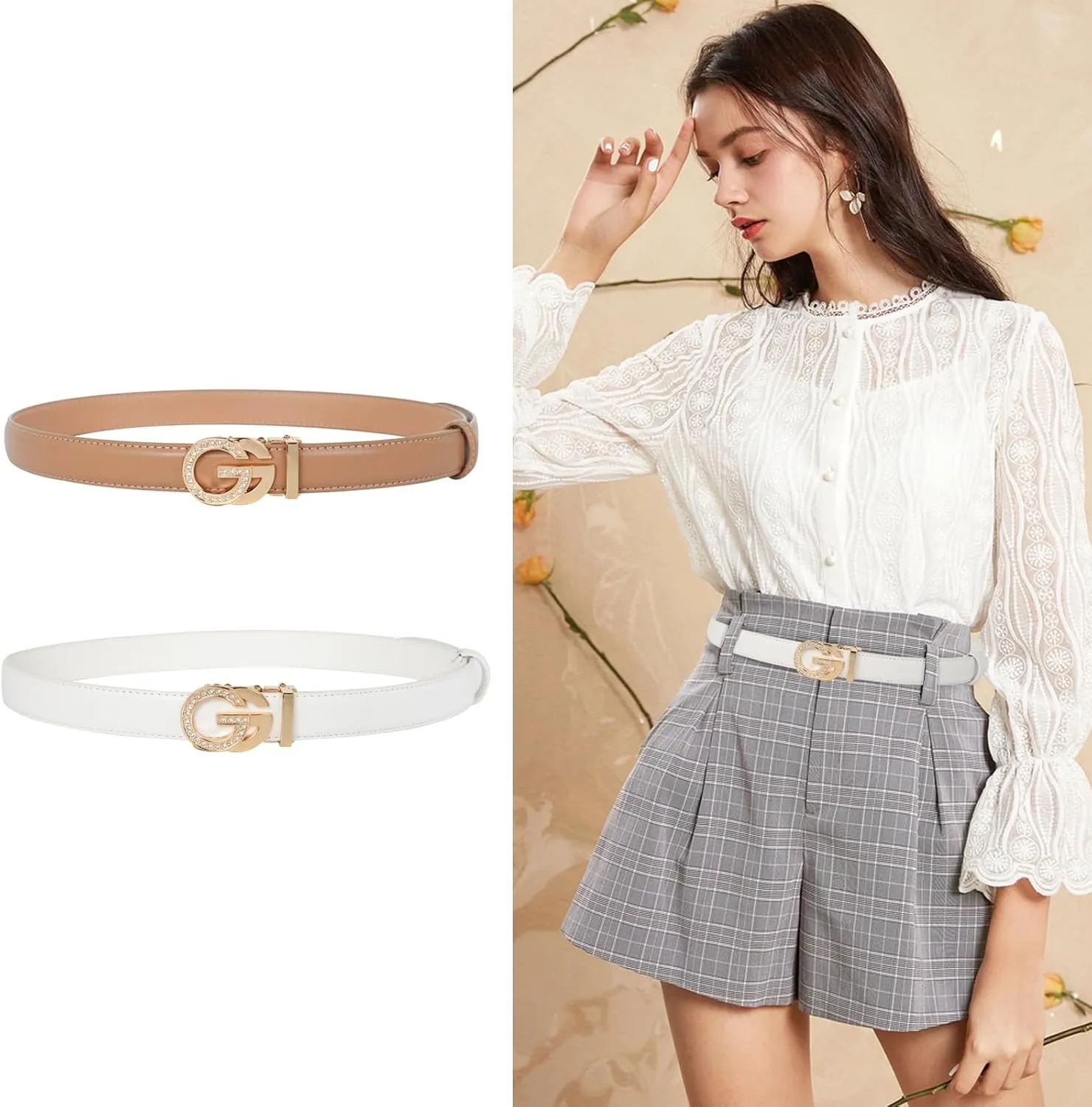 Women's Leather Belt with Buckle - Ideal for Dresses, Jeans, and Coats
