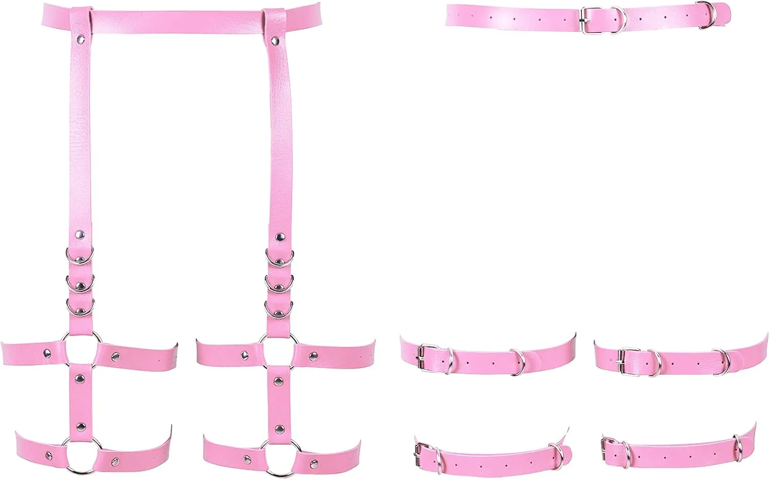 Women's Leather Body Harness Garter Belt Lingerie cage Leg Strap Gothic Punk Stretchy Adjustable Size Halloween Rave