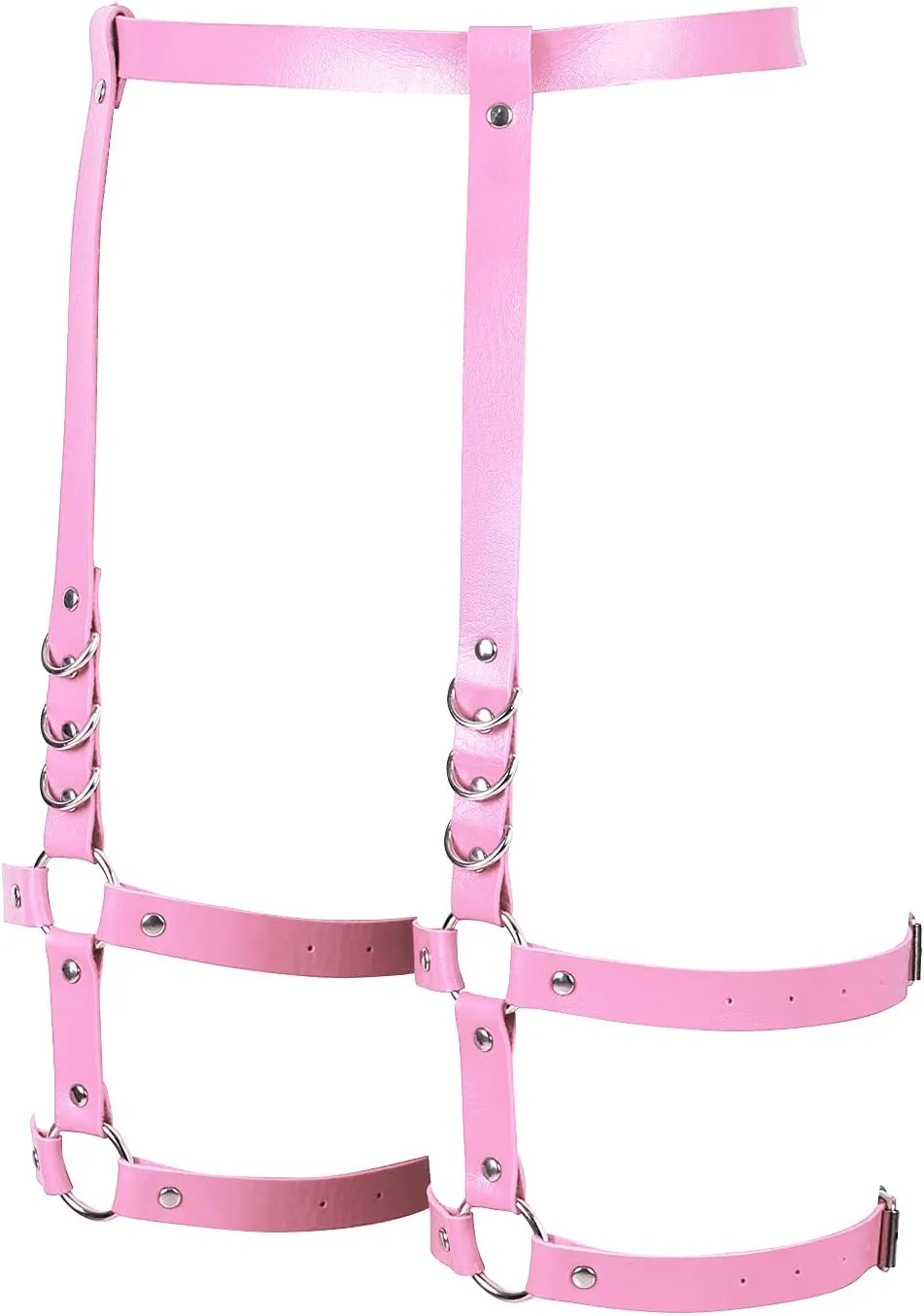Women's Leather Body Harness Garter Belt Lingerie cage Leg Strap Gothic Punk Stretchy Adjustable Size Halloween Rave