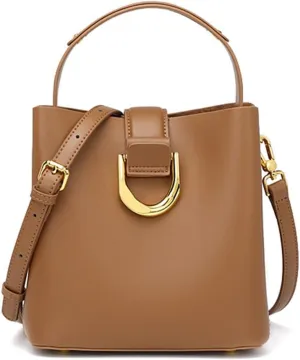 Women's Leather Bucket Bag Genuine Leather Handbag Fashion Top Handle Satchel Wallet Classic Retro Simple Shoulder