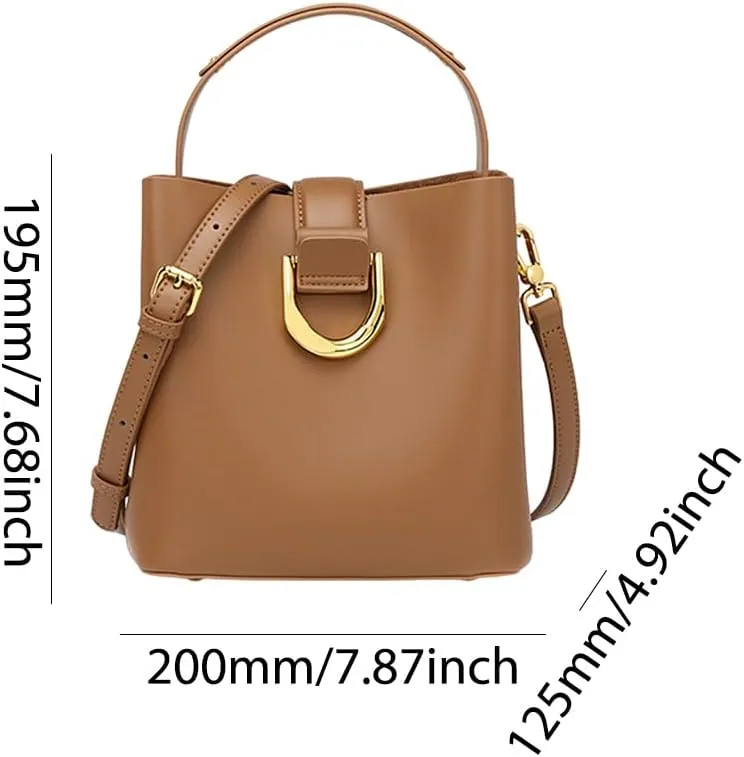 Women's Leather Bucket Bag Genuine Leather Handbag Fashion Top Handle Satchel Wallet Classic Retro Simple Shoulder